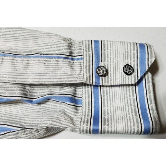 Robert Graham Long Sleeve Button Up White/Blue Striped Flip Cuff Shirt Men's L - Picture 11 of 13